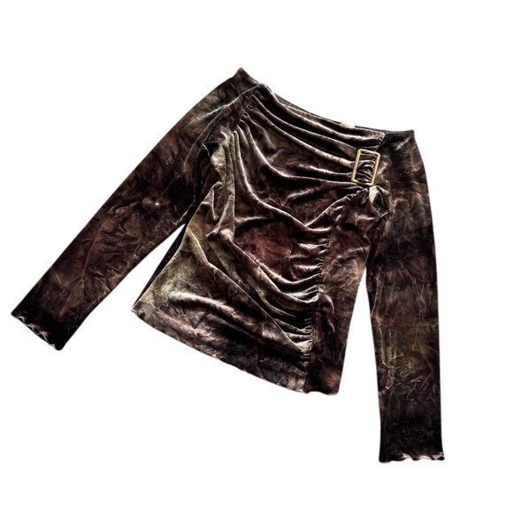 Y2K Made in USA Buckle Off The Shoulder Blouse size Medium - Picture 2 of 10